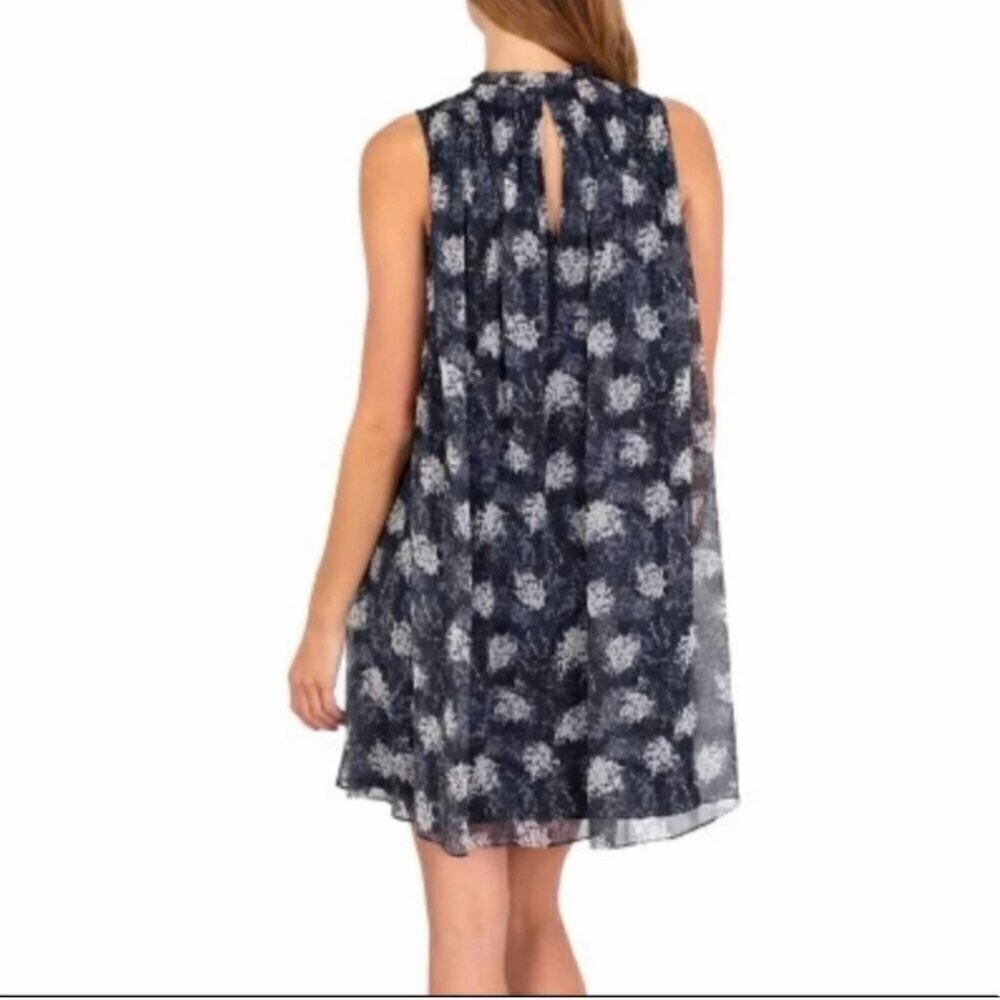 Joie SZL NWT Silky Navy Baltic Print smocked dress Dressy Office Boho Romantic - Picture 4 of 13